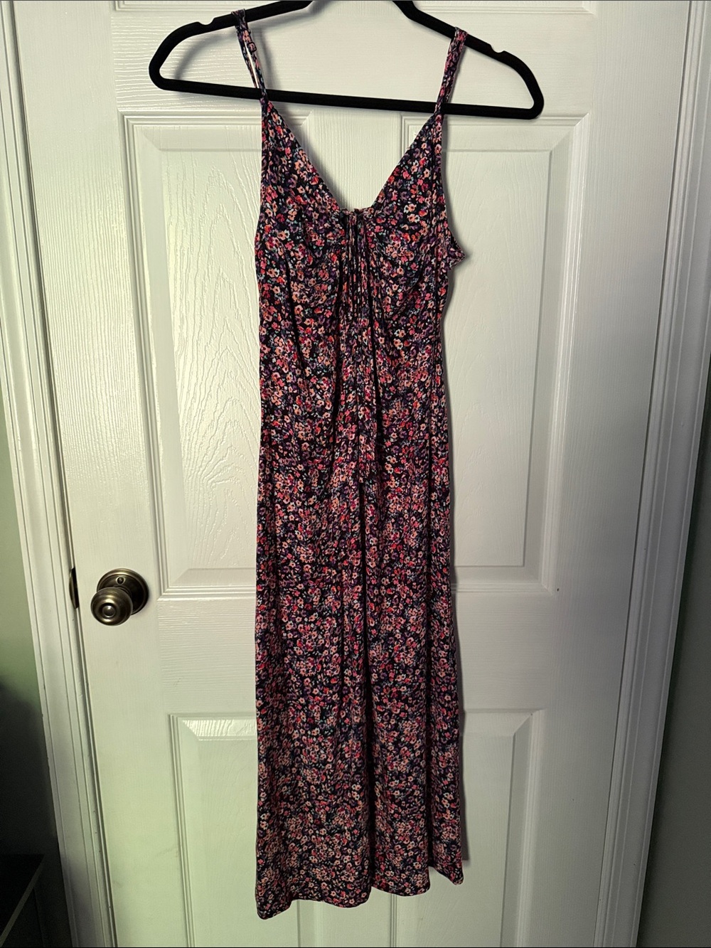 Floral Tie-Front Midi Dress in Pink and Black